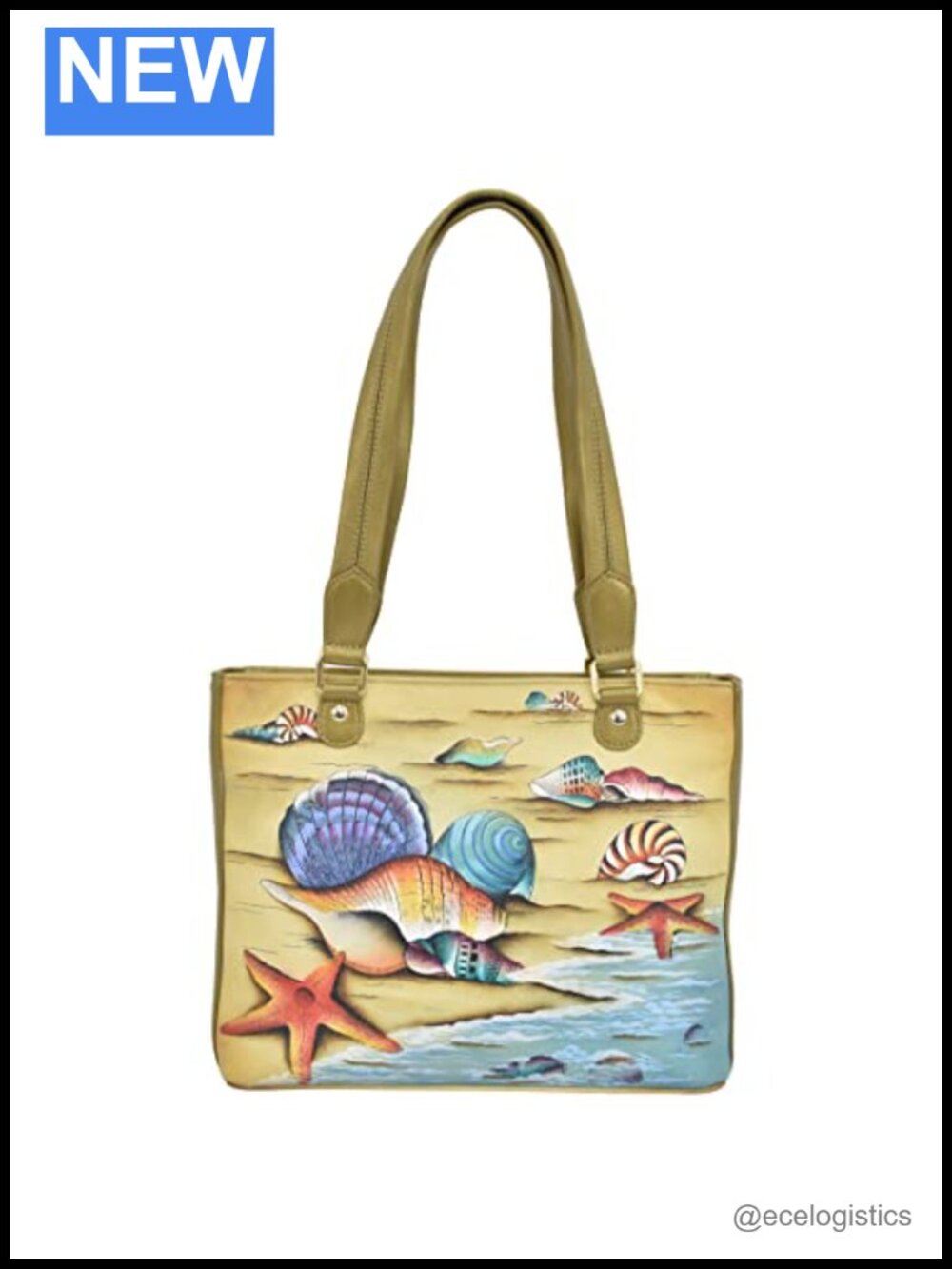 Medium Leather Shoulder Bag Hand-Painted Floral Art Tote
